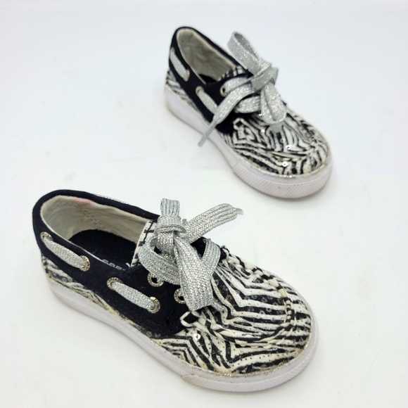 Sperry Toddler Girls Bahama Zebra Sequins Lace Classic Boat Shoes Size 5.5 M - Picture 1 of 14